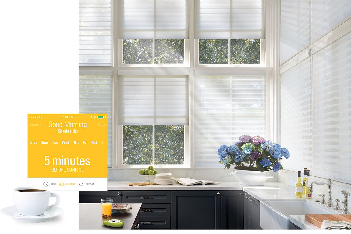 motorized window coverings on the kitchen